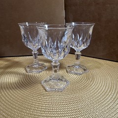 Set of 3 Crystal Diamond Cut Cordial Sherry Stem Glasses 3.75” ITall Vintage