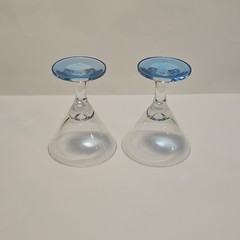 Set of 2 Pier 1 Imports Miniature Martini Cordial Glasses Clear w/ Blue Base 4″