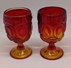 Lot of 2 VTG LE Smith Moon and Stars Amberina Glass Stemmed Wine Goblet 6″