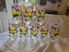 8 Vntg Libbey Tiffany Butterfly Stain Glass Ice Tea Tumblers 15 Oz