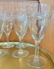 7 Vintage Seneca Laurel Leaf Wheel Cut Optic Wine Glass Flutes Beveled MINT