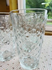 Set Of 10 Clear VTG Libbey AWA Polka Dot Pattern Optic 5 7/8″ Glass Tumblers