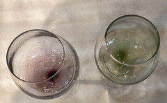 Pier 1 – 8 5/8” Lg Wine Glasses. 1 Purple Crackle and 1 Green Crackle!
