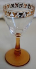 Vintage Art Deco Amber Stem and Gilded Leaf Band Rim Sherry Glass 3,5 inch