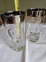 Vintage DorothyThorpe 2 Silver Rim Highball Glasses Scroll L Monogram MCM 1960’s