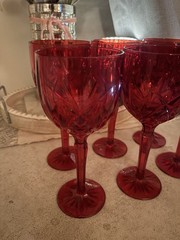 Marquis Waterford Brookside Red Crystal Wine Glass Set Of 6 Ruby Red Diamond Cut