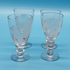 Vtg Duncan & Miller Magnolia Sandblasted Etched Juice Glasses Stemware 4-5/8″