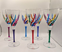 CC ZECCHIN MURANO Wine Glass, Rainbow Swirl Pattern 8” Tall, 6oz Set of 6