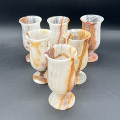 Set 6 Onyx Marble Stone Goblets Small Drinking Glasses Striped Natural Stone 5″