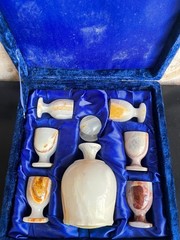 Onyx Shot Glasses carved Set of 6 w/ D ecanter Stone Onyx Marble Cordial Barware