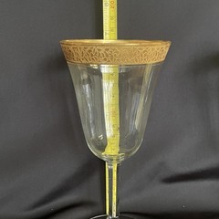 Tiffin-Franciscan clear optic crystal with a gold-encrusted band rim. Set