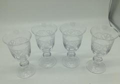 Set Of 4 Heavy Glass Fancy Etched Goblets- Set Of 4