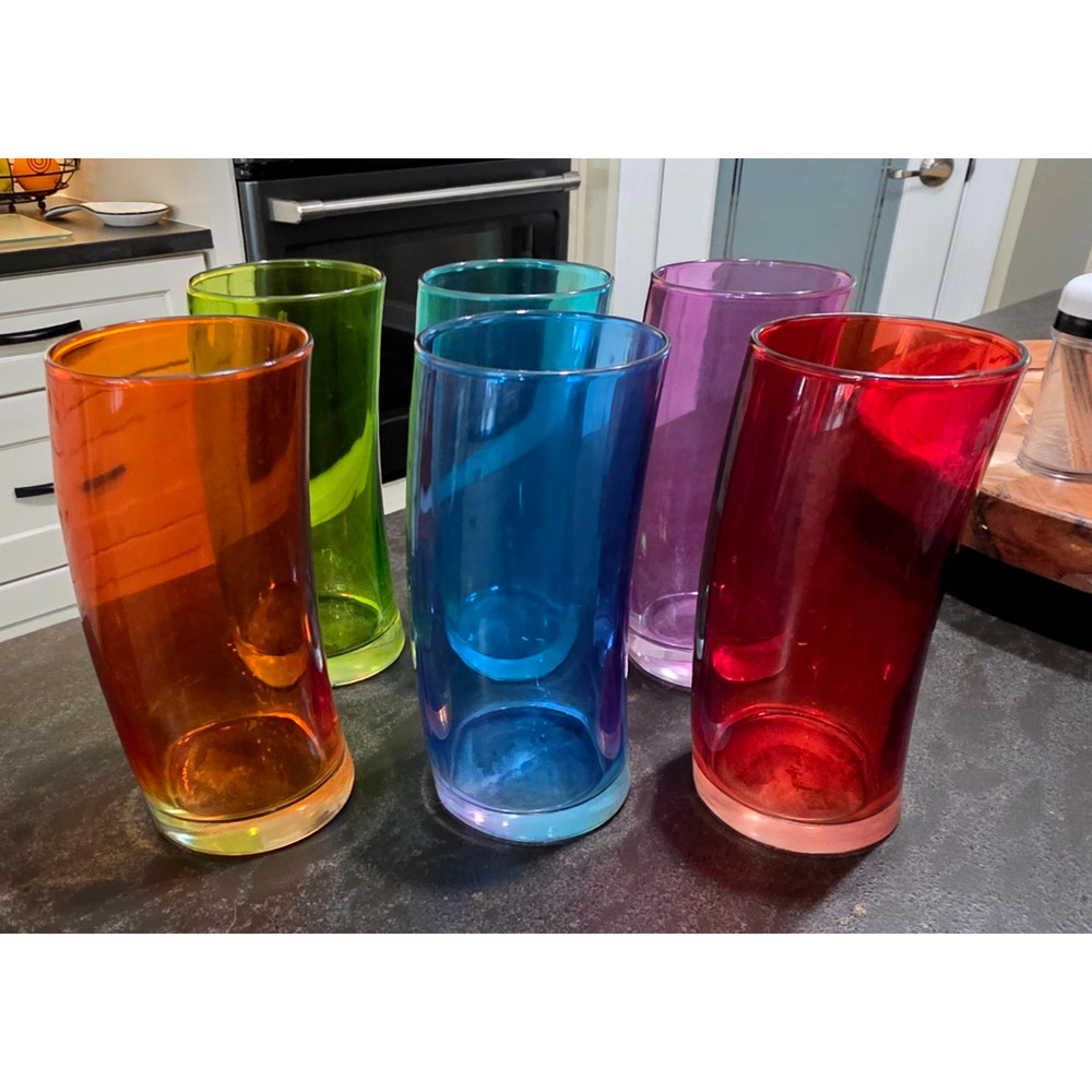 6 MCM Highball Rainbow Leonardo Swung Long 12 oz Curved Tumbler Glasses