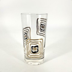 MCM Atomic Style Highball Tom Collins Glass Tumbler Black Gold Abstract