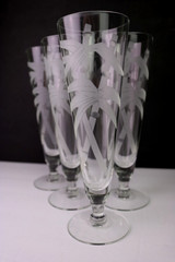 Federal Glass Frosted Bamboo & Leaves 4 Pilsner Glasses 8.5 » MCM