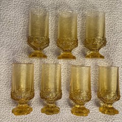 7 Tiffin Franciscan MADEIRA Yellow Cornsilk 6 1/2″ Pedestal Ice Tea Glasses Vtg