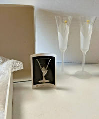 Vintage Sasaki Hana Lily Fluted Crystal Champane Stemmed Wine Glasses, Unused