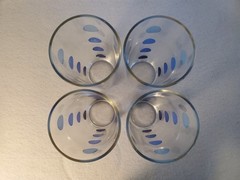 Set of 4 Vintage Blue Dot on Clear Glass Tumblers 6 3/4″ MCM