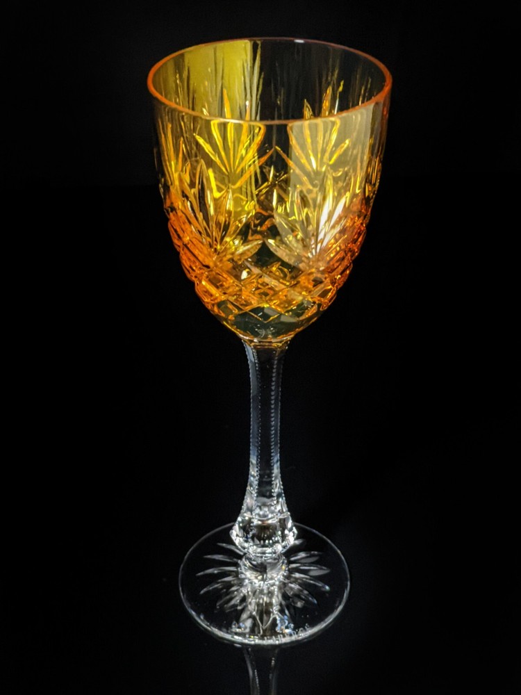 Faberge Odessa Yellow Gold Crystal Tall Glass 8 7/8″ H