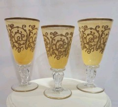 Arte Italica AI23 Yellow Alabaster 24K Gold Encrusted Goblets Italy Set of 3