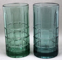 Set of 2 ANCHOR HOCKING TARTAN GREEN FLAT ICED TEA GLASSES TUMBLERS 16 Ounce