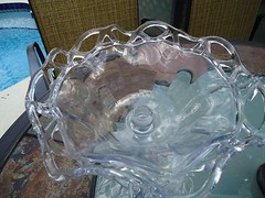 Vintage Glass Epergne 2pc Crocheted Crystal Design-Excellent