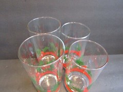 Libbey HOLLY BERRIES Christmas Glass 2 Highball~ 2 Tumblers~Red Band~HOLDS 16 OZ