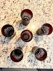 6 pc Bohemian Crystal Ruby Red Cut to Clear Tumblers Made In Poland Gorgeous!
