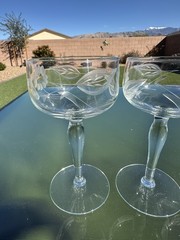 3 W.J. Hughes Cornflower Cordial Crystal Etched Cordials Sherry Glasses Vintage
