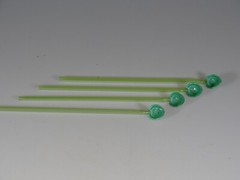 Set of 4 Mid-Century Modern Jadite Glass Straw Spoons Striped Straws c.1945