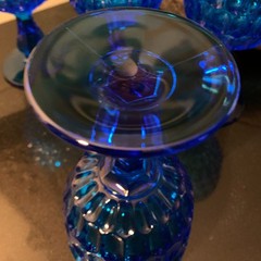 6 Fenton Thumbprint Colonial Blue 6 5/8″ Water Goblets Midcentury USA Pristine