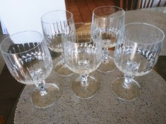 5 Schott Zwiesel Tango 6 3/4″ Crystal Water Goblets Vertical Cuts Knob Stem VG