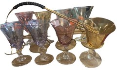 Vintage Set Of 8 Aperitif Glasses Multicolored With Caddy