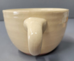 Vintage Mrs. Fields Ceramic Mug Tan Large 24 oz Soup Coffee Cup Cafe Logo Comfor