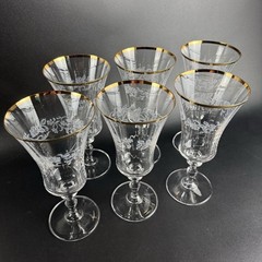 Set of 6 Mikasa Antique Lace Water Goblets 8″ Tall Gold Trim Etched Floral