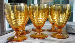 Set of 6 Paden City #991 PENNY Behive Art Glass Amber Low Water Goblets 9 oz
