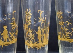 10 Rare Antique 18th/19th Century German Bohemian Gold Gild Facet Glass Tumblers