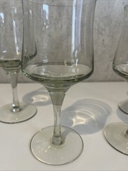 Vintage Retro Long Stem Wine Glasses Green Hue 7′ Set of 4