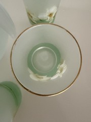 VTG KIG Indonesia Brilliant Frosted Juice Glasses & Pitcher Daffodil Floral
