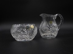 Vintage Sugar & Creamer Bohemia Crystal Pinwheel & Starburst Cut Glass Set