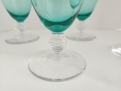 6 ~ BRYCE #935 Vaseline Uranium Glass Iced Tea Glasses Goblets Green Teal