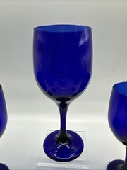 Libbey Premiere Cobalt Blue Wine Glasses Goblets set of 5 Vintage 1990s