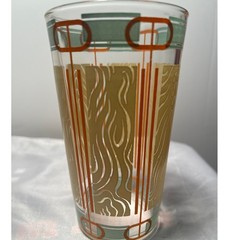 Vintage Art Deco Highball Glasses Very Rare Orange Cream Teal Set of 4 READ