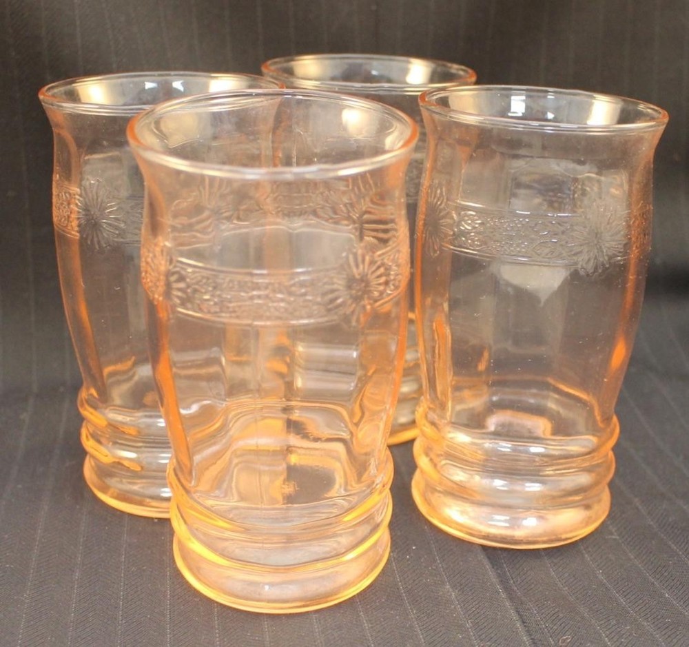 Macbeth Evans Dogwood Pink Group of Four Molded Band Tumbler Glasses