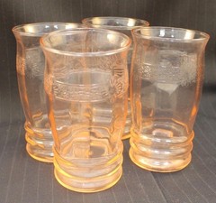 Macbeth Evans Dogwood Pink Group of Four Molded Band Tumbler Glasses
