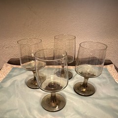 Antique Smokey Glass Wine Glasses Amber Stem/Base Round Stemmed Goblet 3 1/8 in