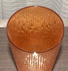 Vintage 6.25″Drinking Glass Iridescent Amber Carnival Tumbler Ribbed Retro