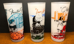 Federal Frosted WILD WEST Frontier Cocktail Bar Glasses Tumblers Vintage 3