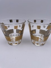 2 Georges Briard Pineapple Pear Lowball Rock Glass 22k Gold Forbidden Fruit MCM