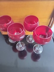 Lenox Crystal Holiday Gems Ruby Balloon Wine Goblet Glass Set 4 Xmas 8 7/8″